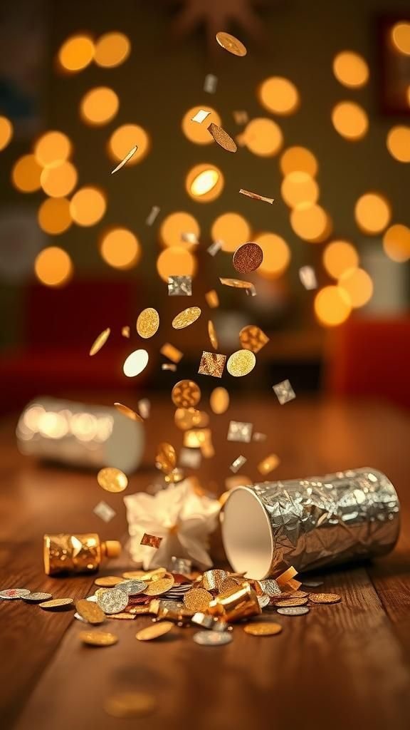 Bursting metallic confetti poppers for midnight