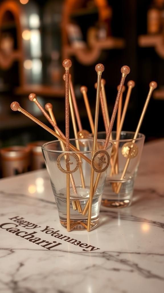 Charming straw charms and glittered stirrers