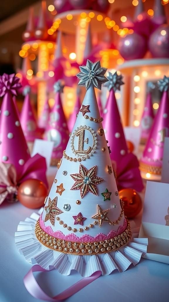 Custom party hats with layered embellishments