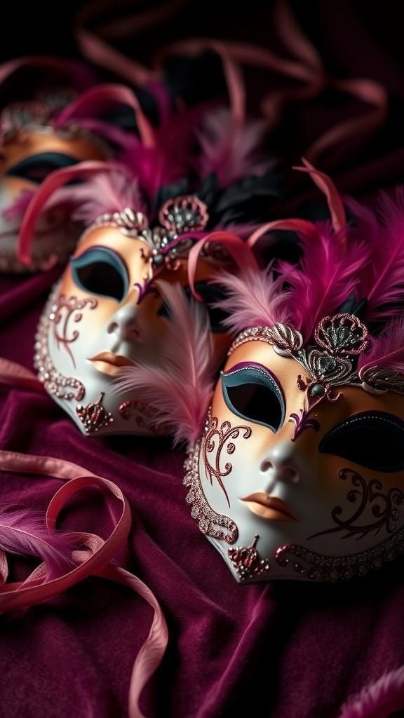 Feathered masquerade masks with glittered edges