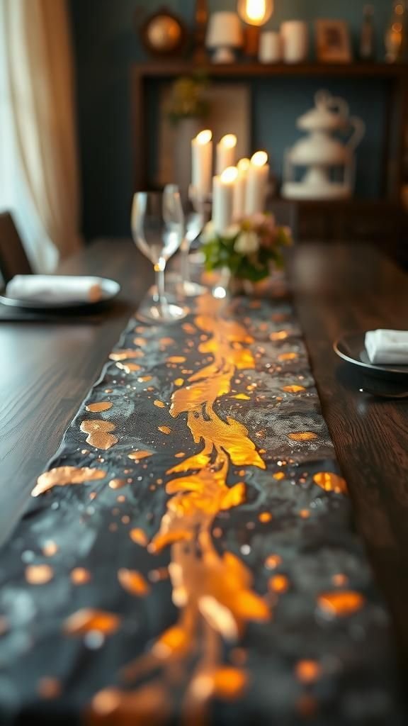 Metallic splatter table runner for painterly flair