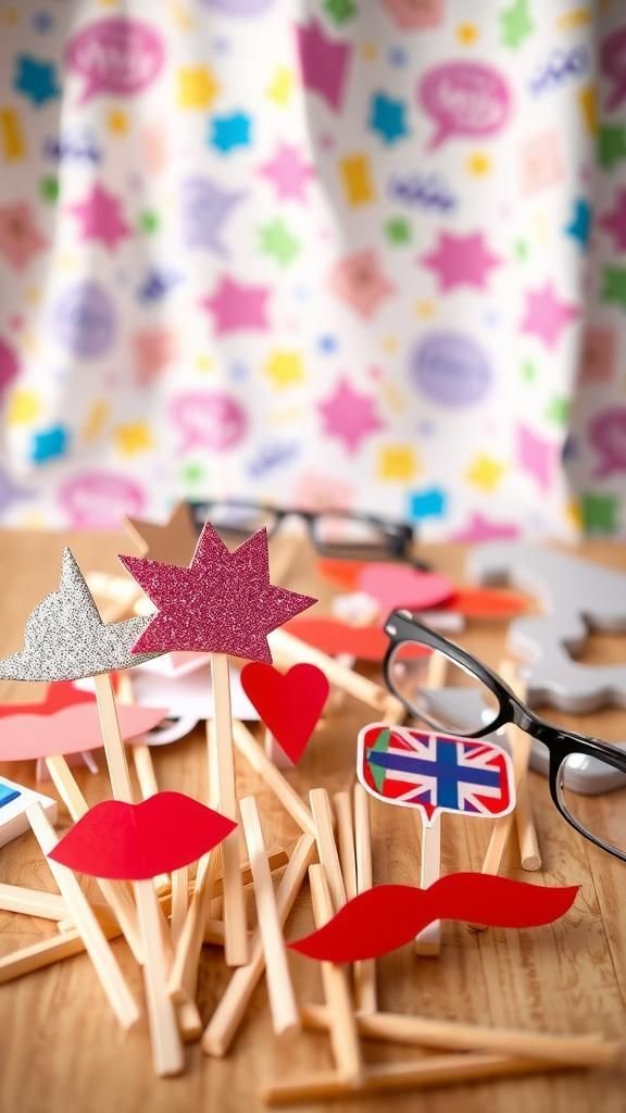 Playful photo booth props on wooden sticks