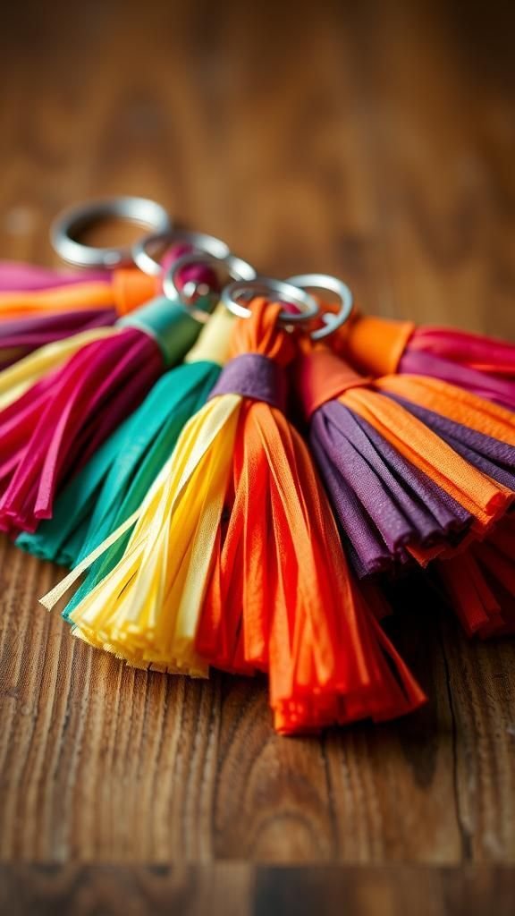Playful tassel keychains from tiny offcuts