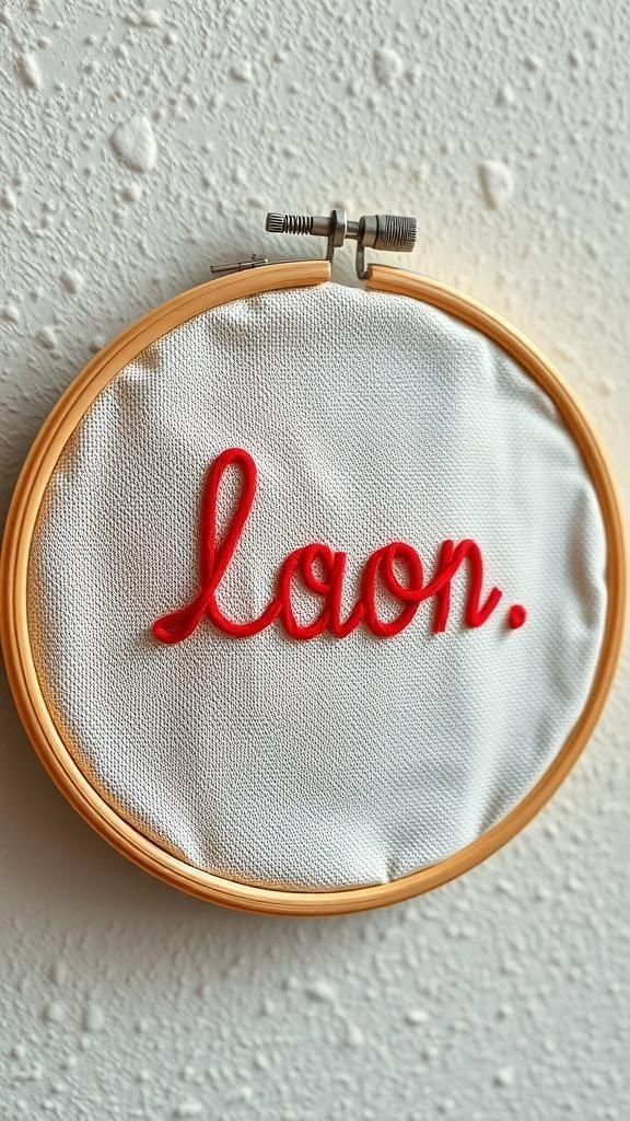 Heart-shaped embroidery hoop art with initials