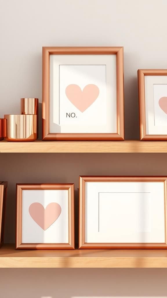 Rose gold photo frames with minimalist hearts
