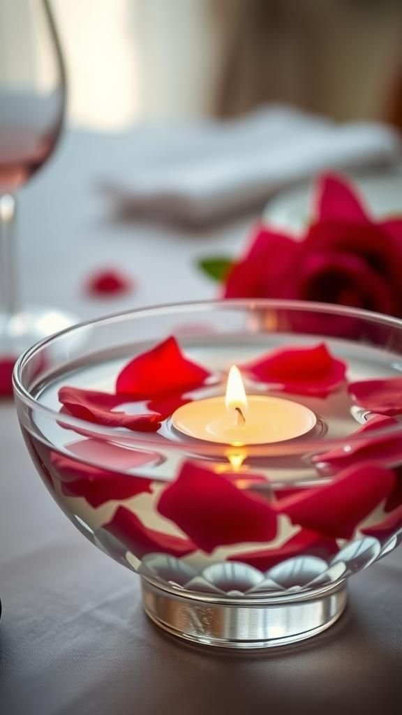 Rose petal floating candle centerpiece idea