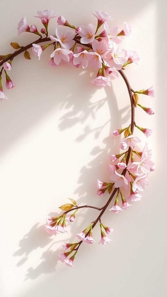 Cherry blossom branch wreath with airy pinks
