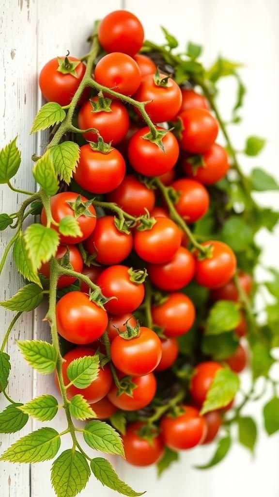 Cherry tomato vine wreath with edible surprise