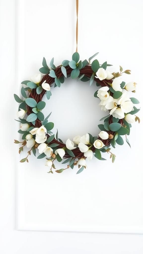 Eucalyptus and white blooms for minimalist charm