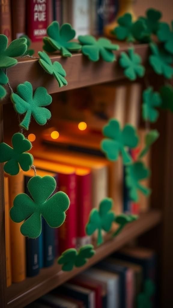 Shamrock felt garland with soft, plush leaves