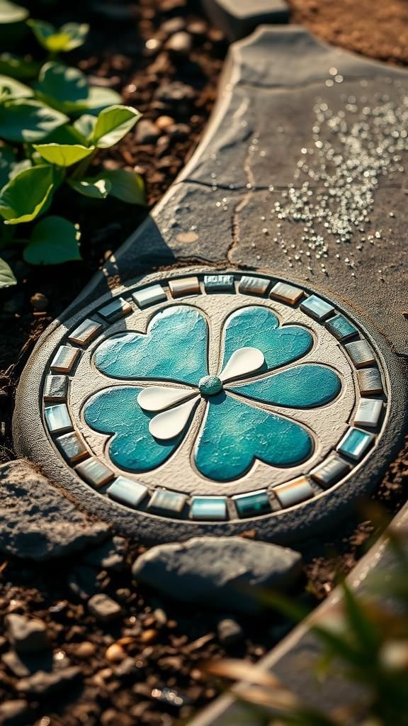Shamrock mosaic stepping stone for garden whimsy