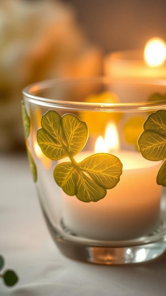 Shamrock tea light holder with pressed leaves