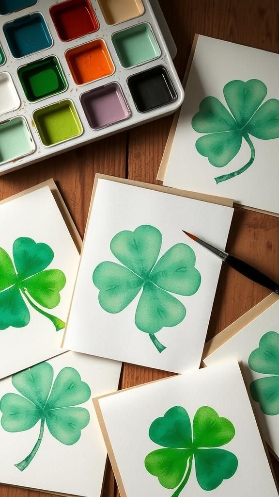 Shamrock watercolor cards with soft color washes