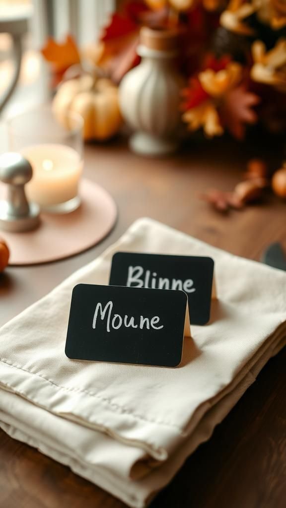 Chalkboard name tags with casual handwritten charm