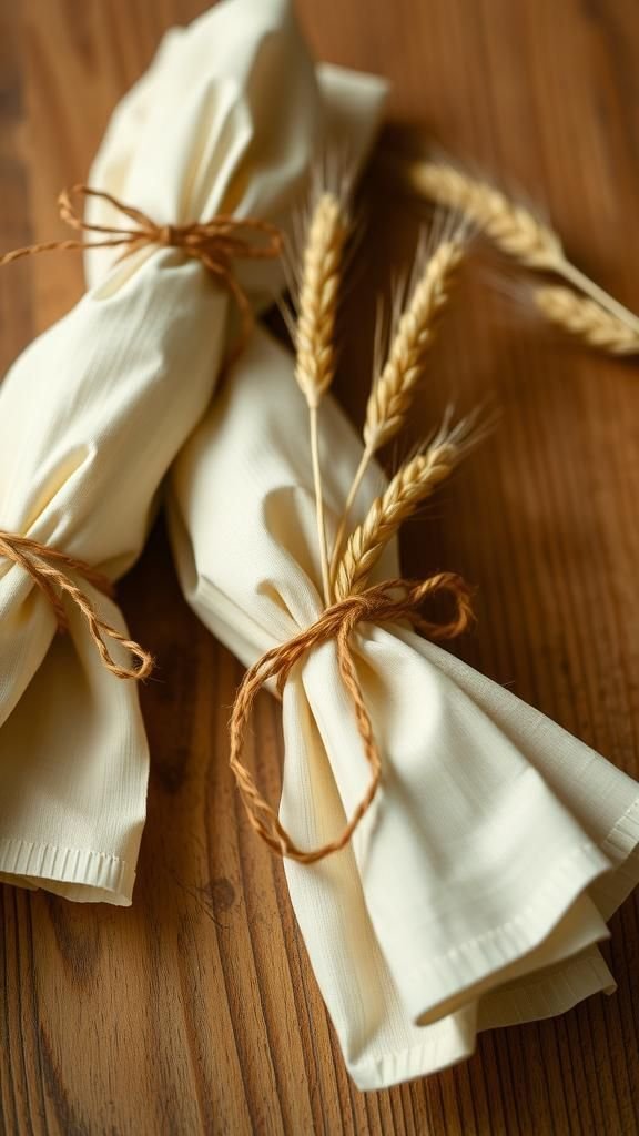 Corn husk napkin wraps with gentle natural tones