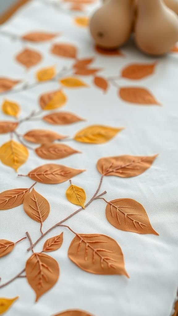 Leaf-printed table runner for delicate charm