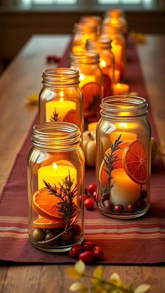 Mason jar candle lanterns with rustic charm