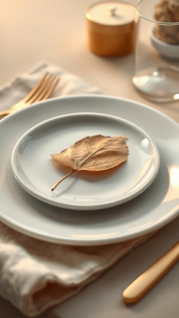 Metallic leaf place settings for a subtle shimmer