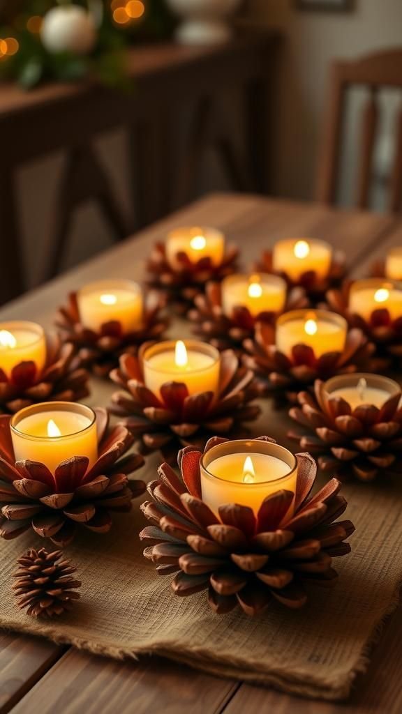 Pinecone votive holders that glow at dusk