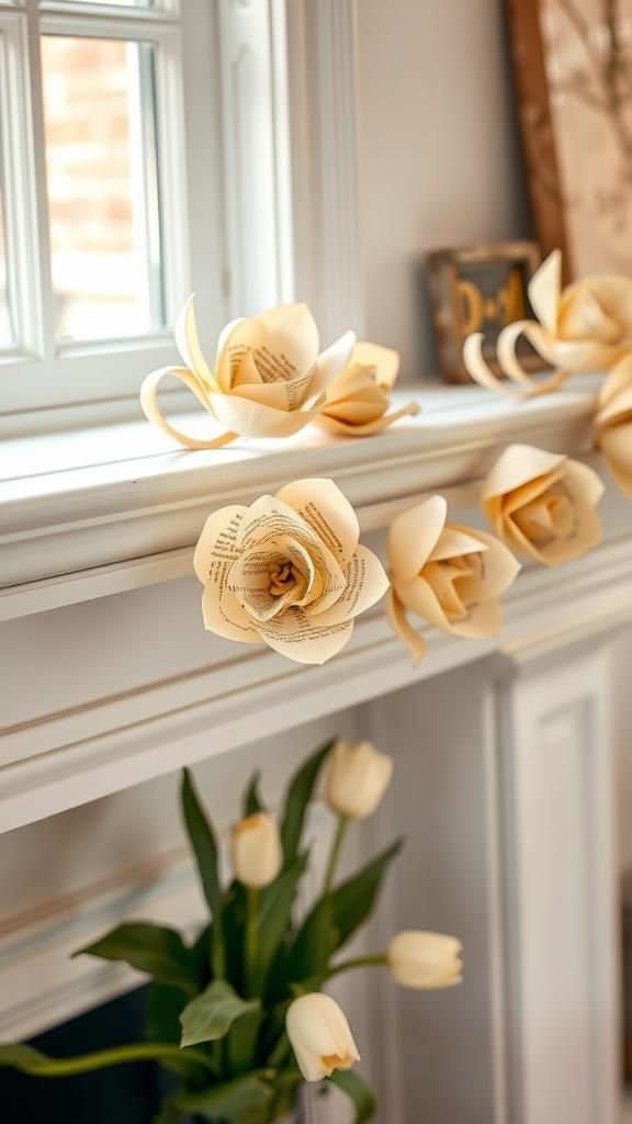 Book page garland with folded florals