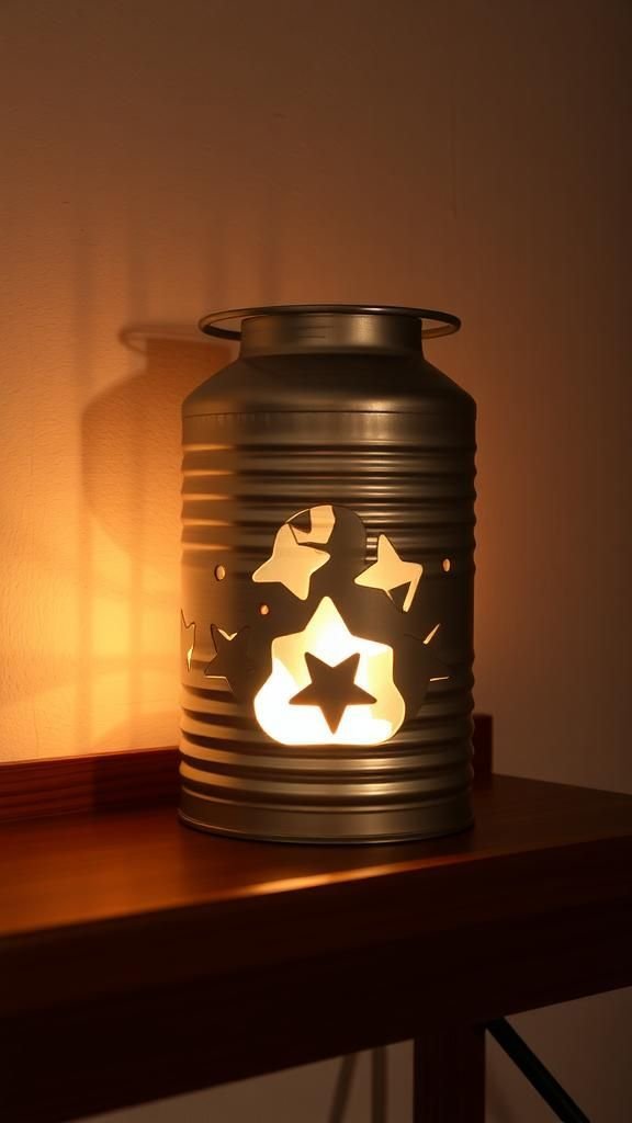 Tin can lanterns with punched hole patterns