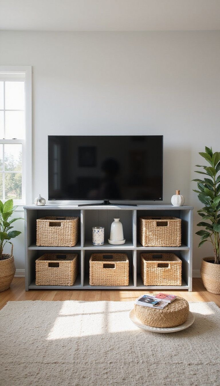 Crate shelving for a casual media center
