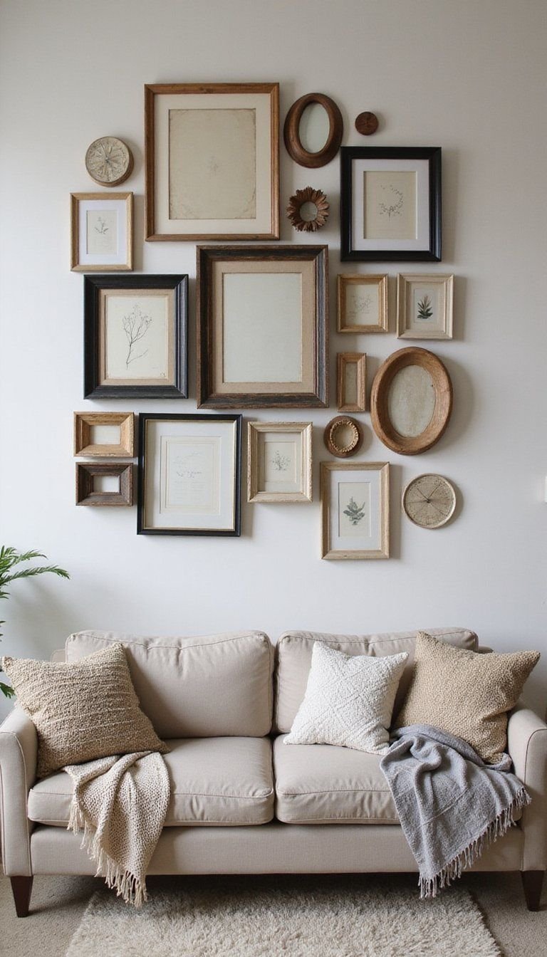 Gallery wall with thrifted frames