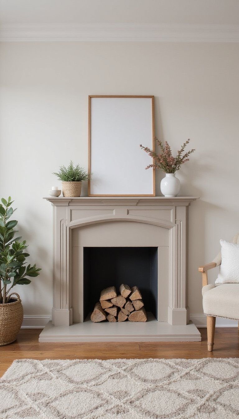 Painted fireplace mantel for seasonal swaps
