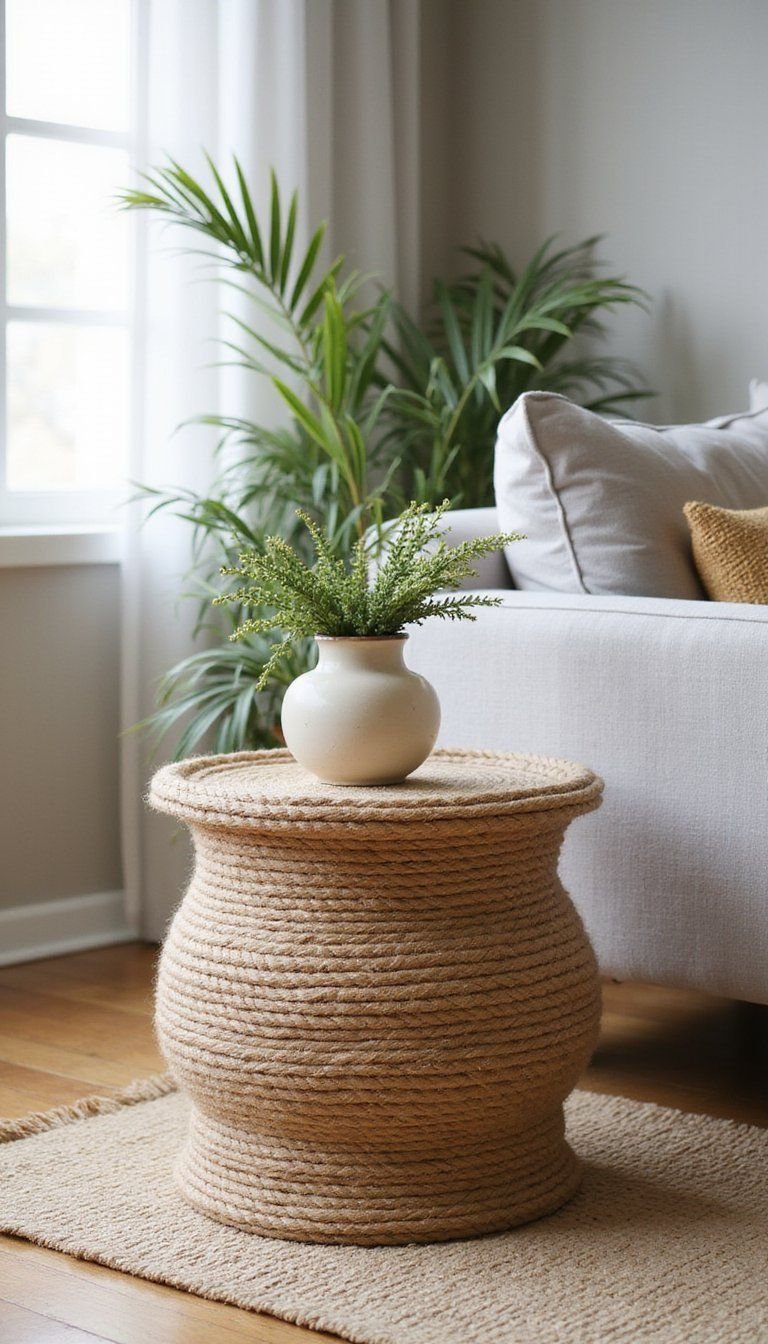 Rope-wrapped side table for texture and warmth