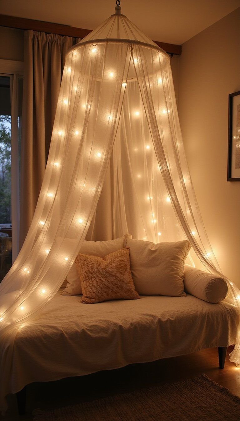 String lights and canopy for relaxed evenings