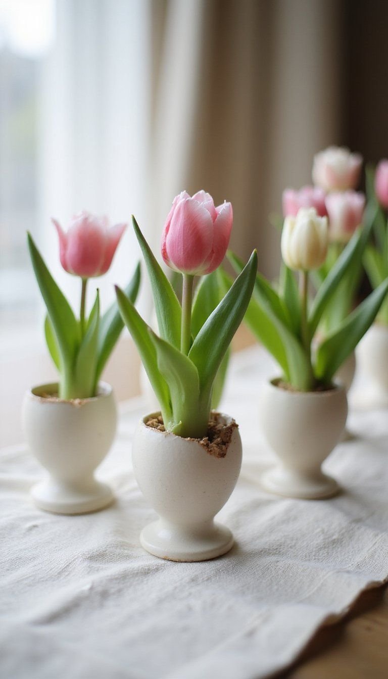 Egg shell bud vases with single spring stems