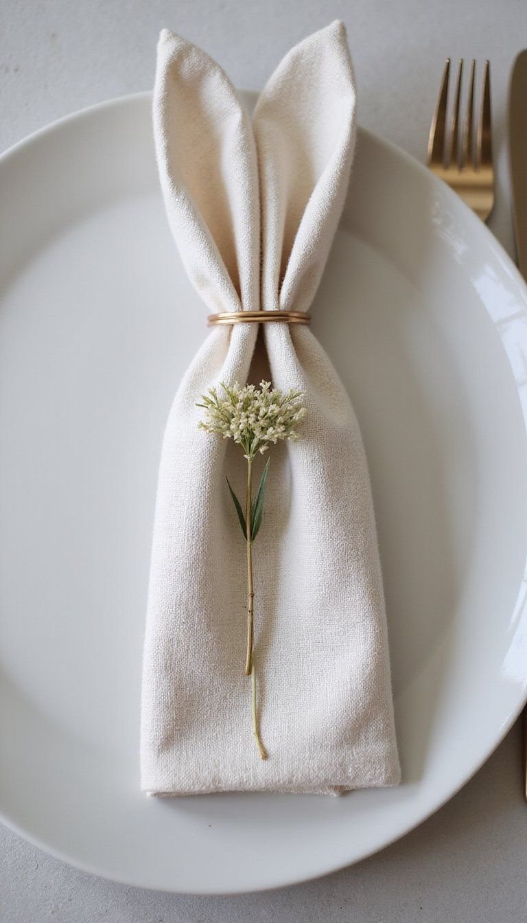 Linen napkins folded into adorable bunny shapes