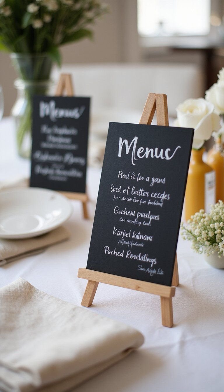 Mini chalkboard easels for menu or message cards