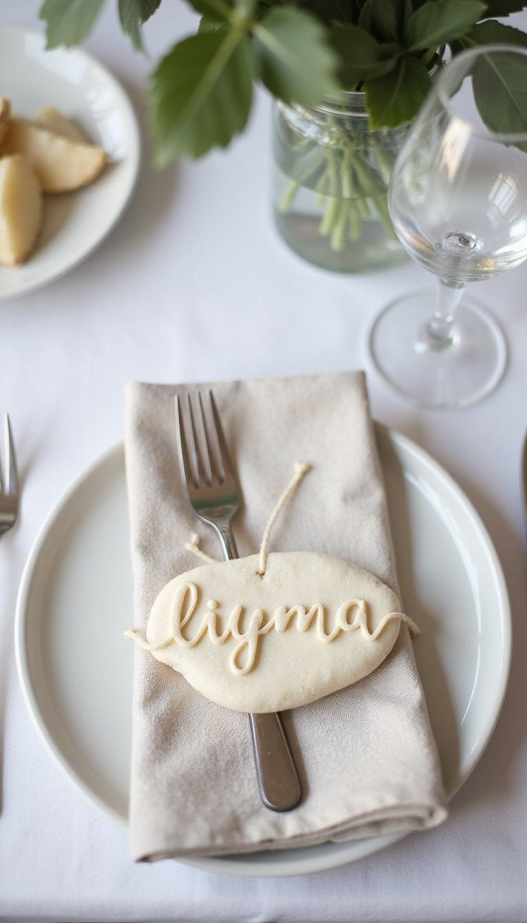 Salt-dough name ornaments as keepsake favors
