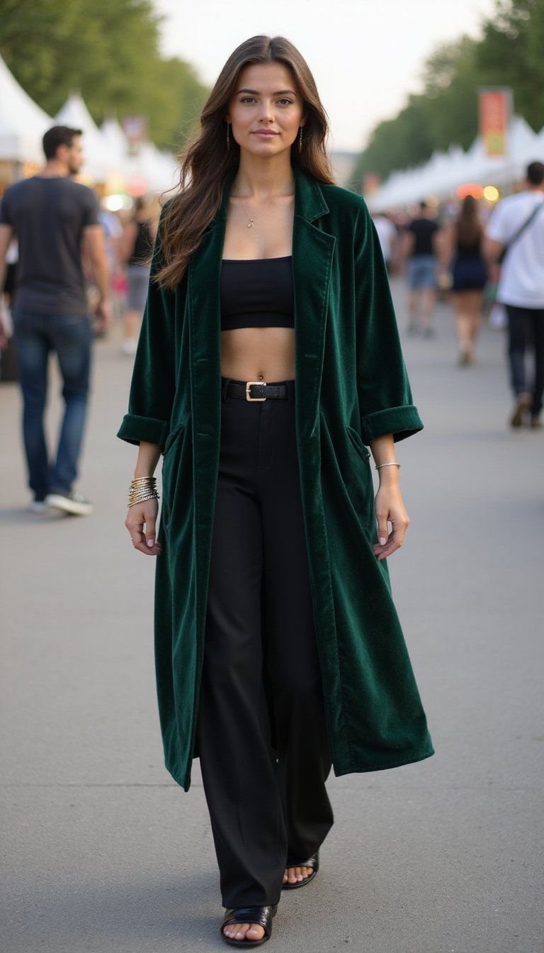 Velvet Duster and Wide-Leg Pants