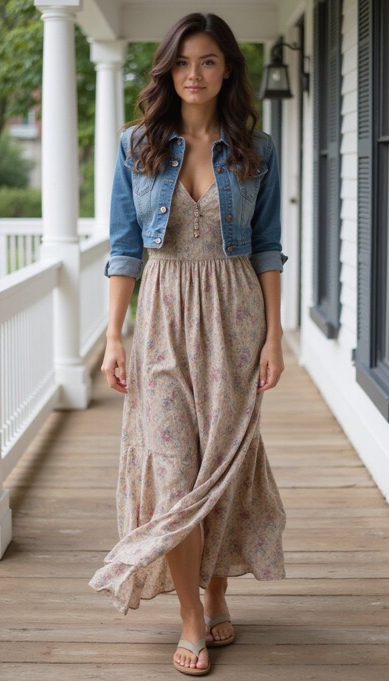 Maxi Dress with Denim Jacket