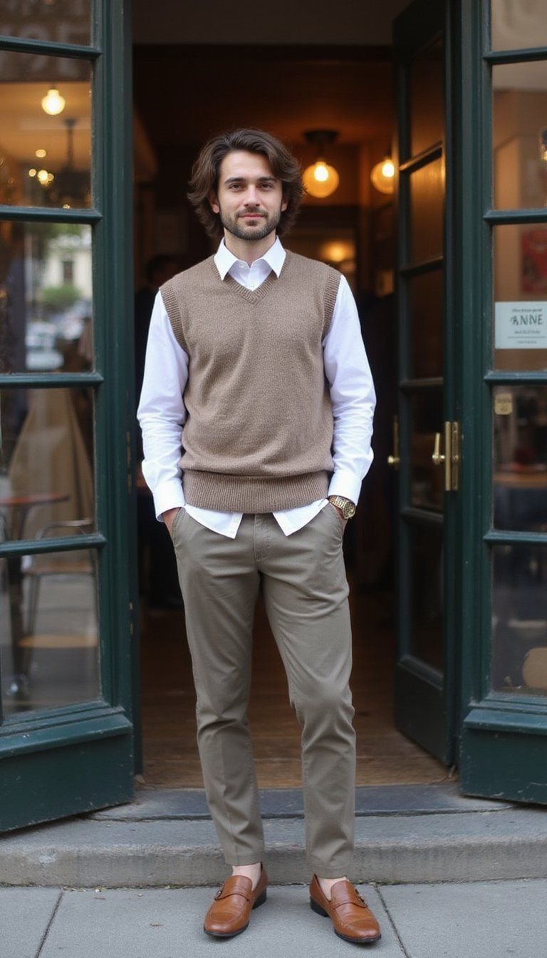 Sweater Vest over Button Shirt