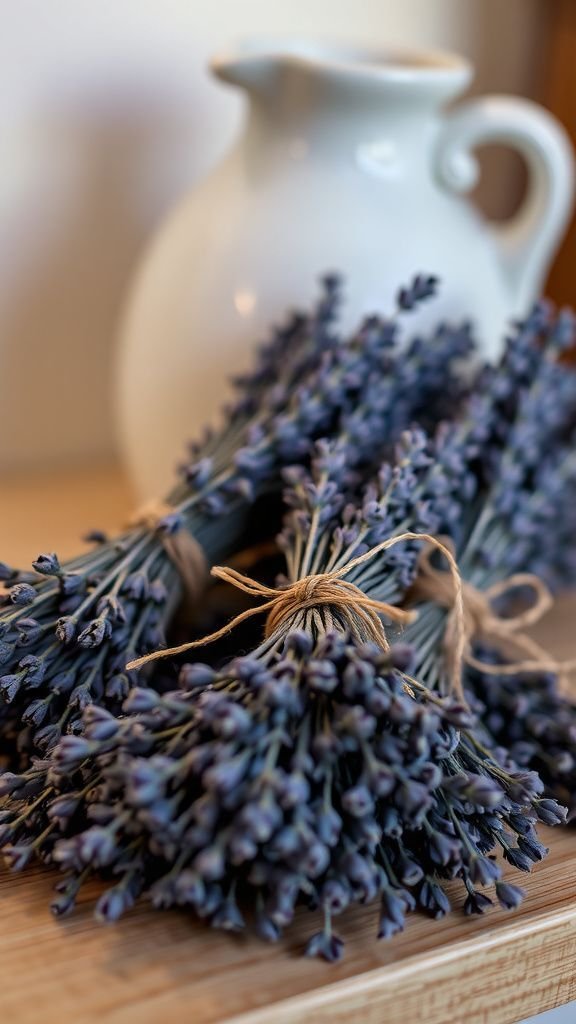 Dried lavender bundles tied with soft twine