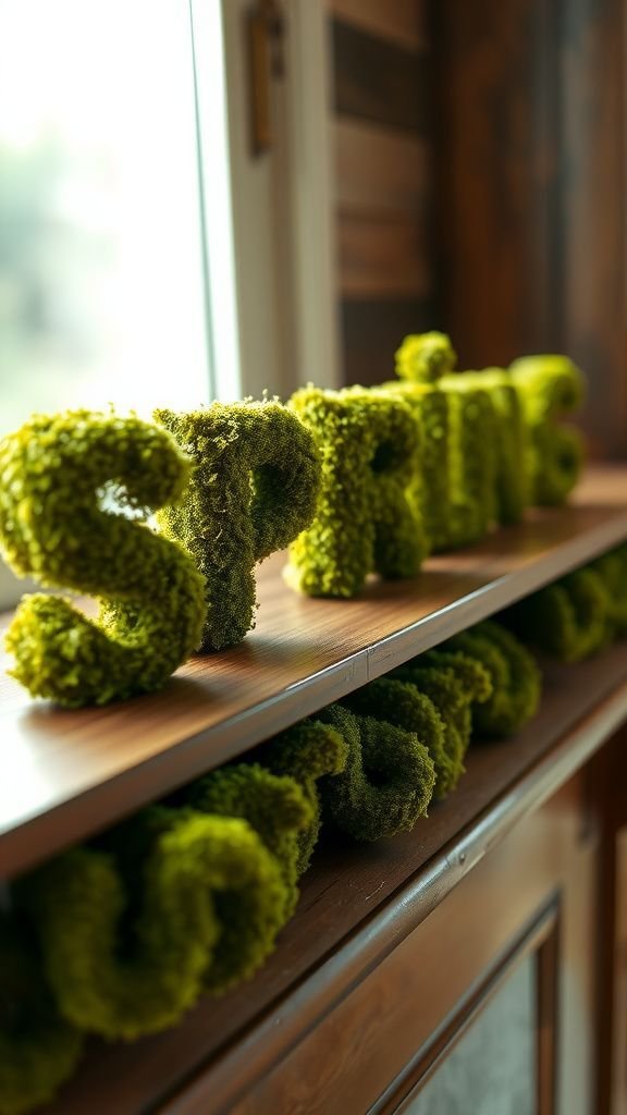 Moss-covered letters spelling out a soft spring word