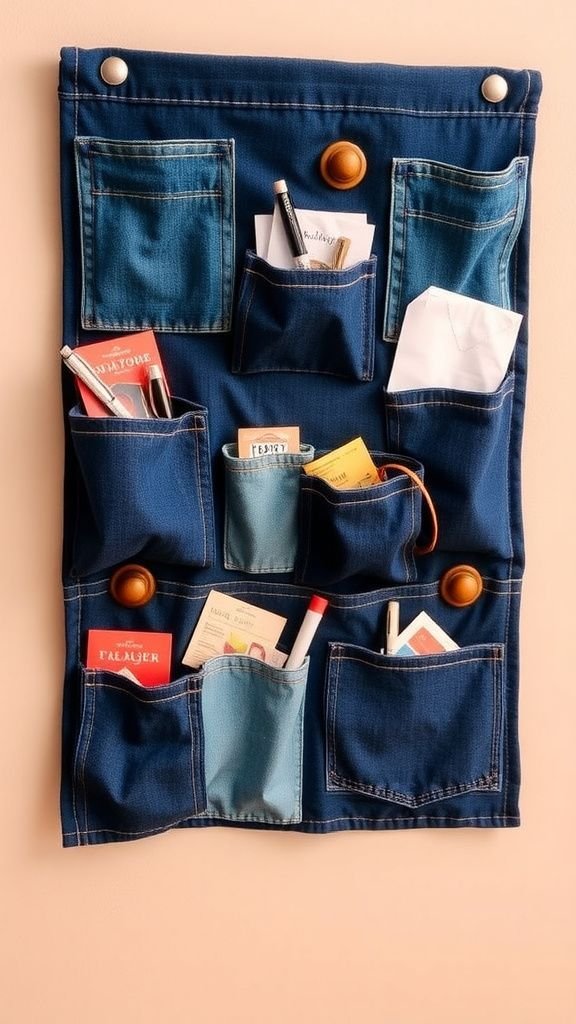Denim pocket organizer from old jeans