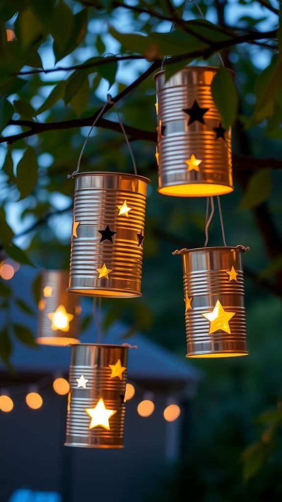Tin can lanterns with punched patterns