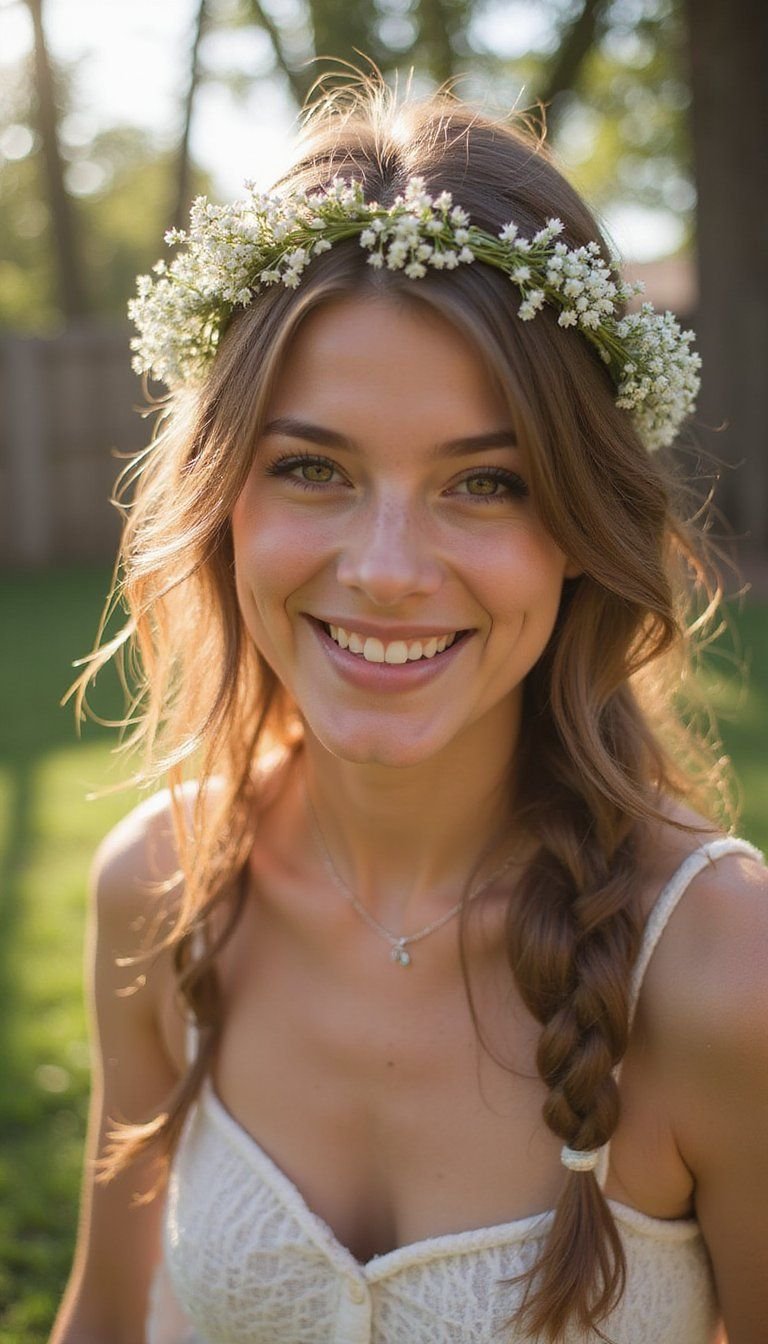 Braided Halo With Delicate Baby's Breath