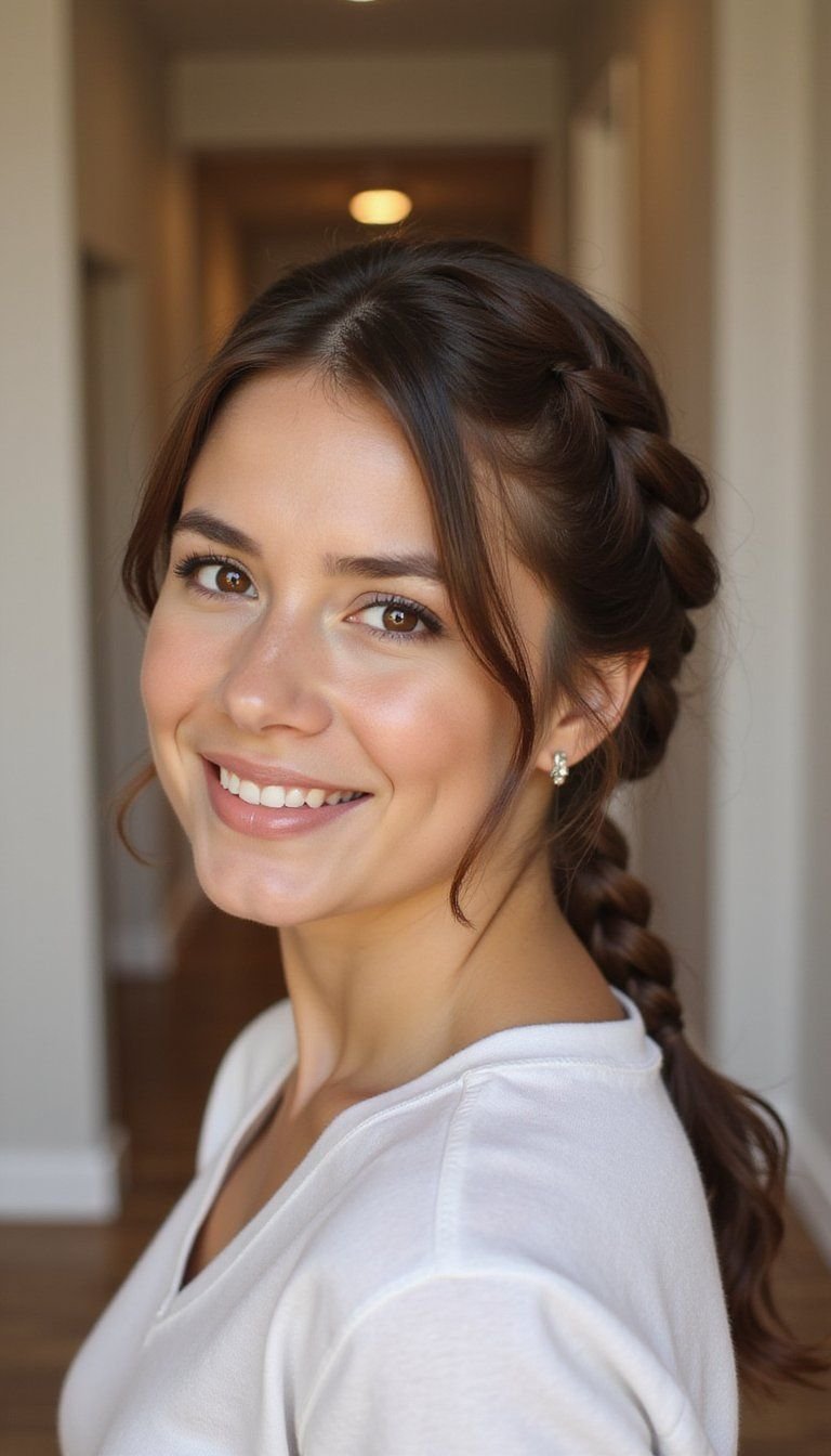 Fishtail Braid Piled Flat At Nape