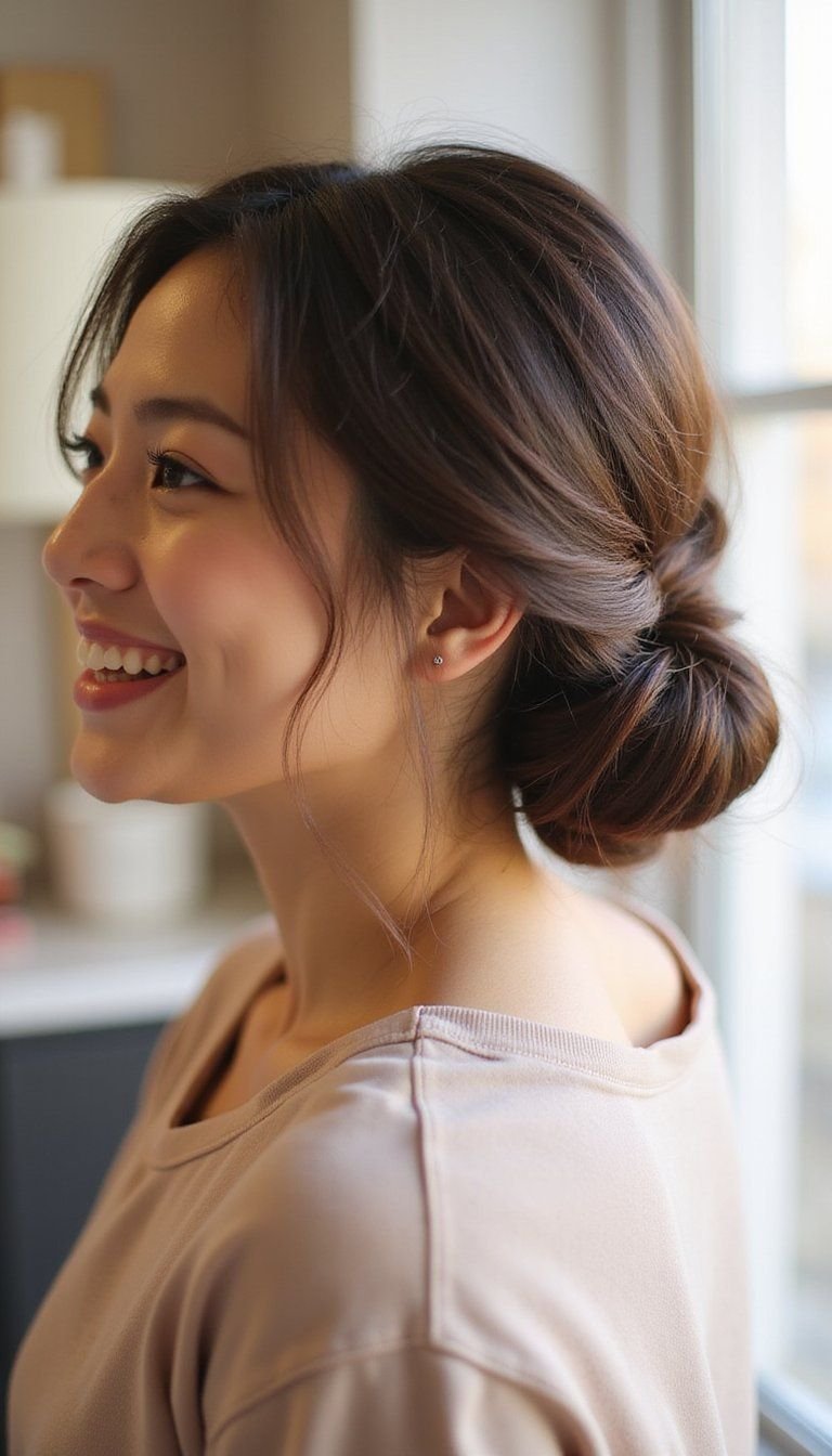 Low Twisted Bun For Medium Length