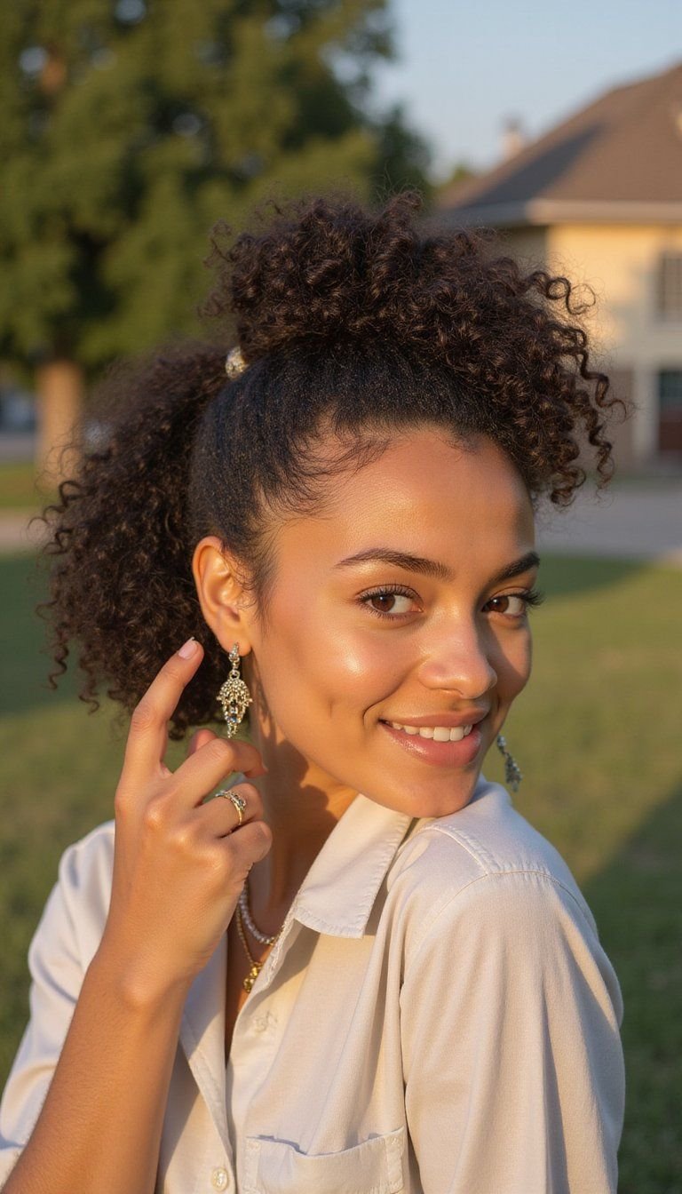 Textured Low Bun For Curly Hair