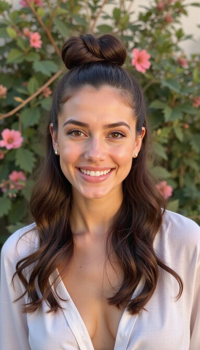 Wavy Half Bun Secured Flat Against Head