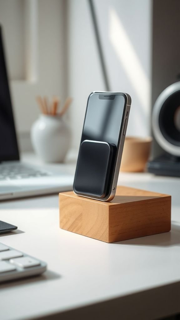 Custom phone stand with molded adhesive cradle