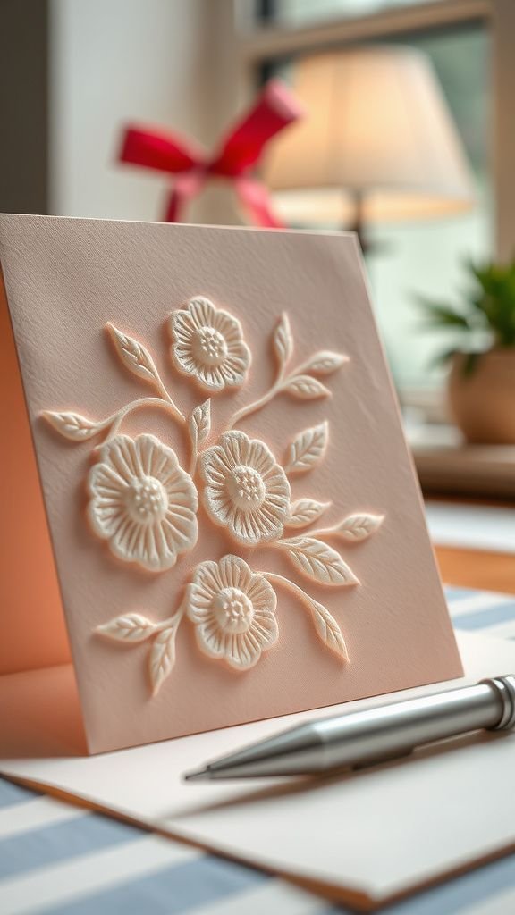 Embossed greeting card with raised glue motifs
