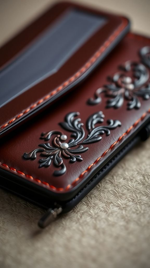 Faux leather wallet embellishment using hot glue