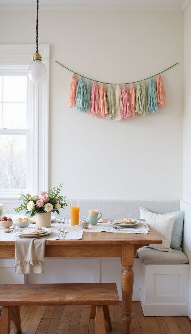 Crepe paper tassel garland above the table